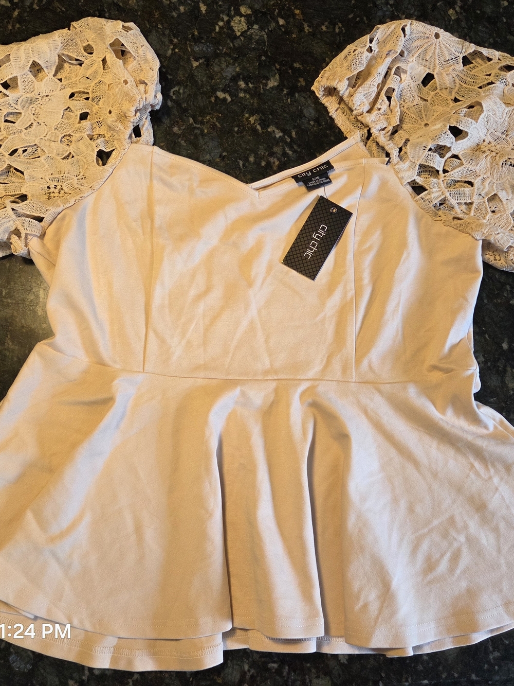 City Chic Women's Cream Lace Sleeve Peplum Top